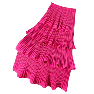 高级玫红色蛋糕裙半身裙女秋冬2025新款小个子黄色裙子半裙长裙