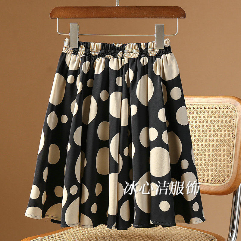时尚波点印花雪纺A字短裙半身裙女夏季小个子短款裙子伞裙半裙