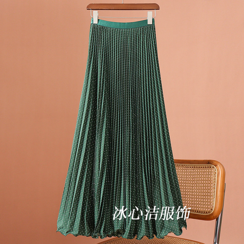 复古小波点垂感长款舞蹈半身裙女秋冬2025新款黑色裙子到脚踝长裙