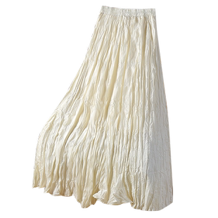 高级好看长款不规则褶皱半身裙女春季2026新款白色裙子百褶裙长裙