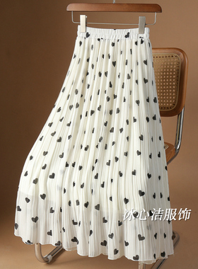 夏季雪纺裙子百褶A字碎花半身裙女夏季2026新款白色波点半裙长裙