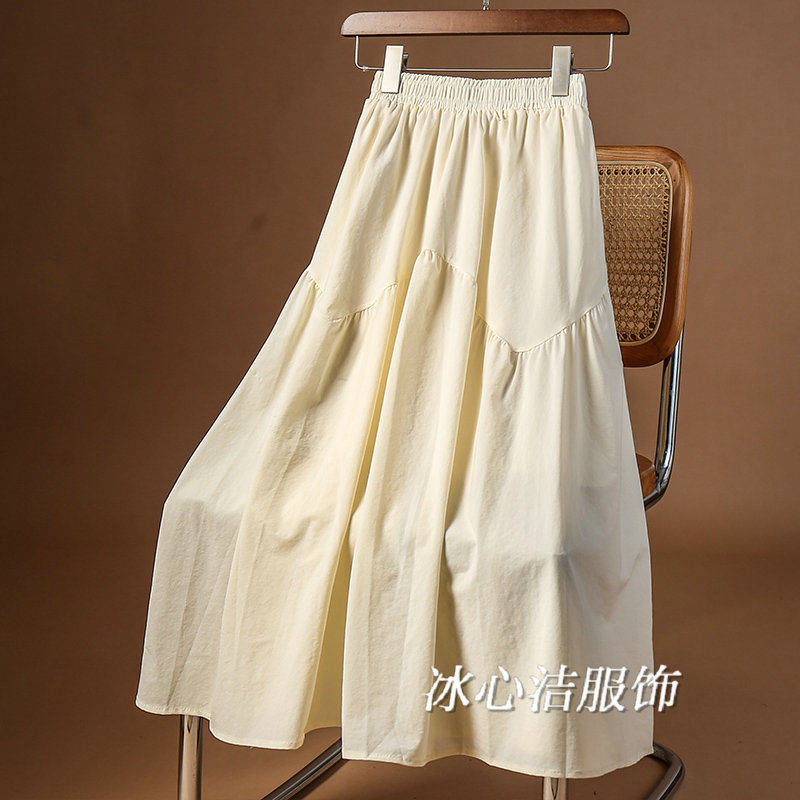 夏天薄款铜氨丝拼接休闲大摆半身裙女夏季2025新款小个子黑色长裙