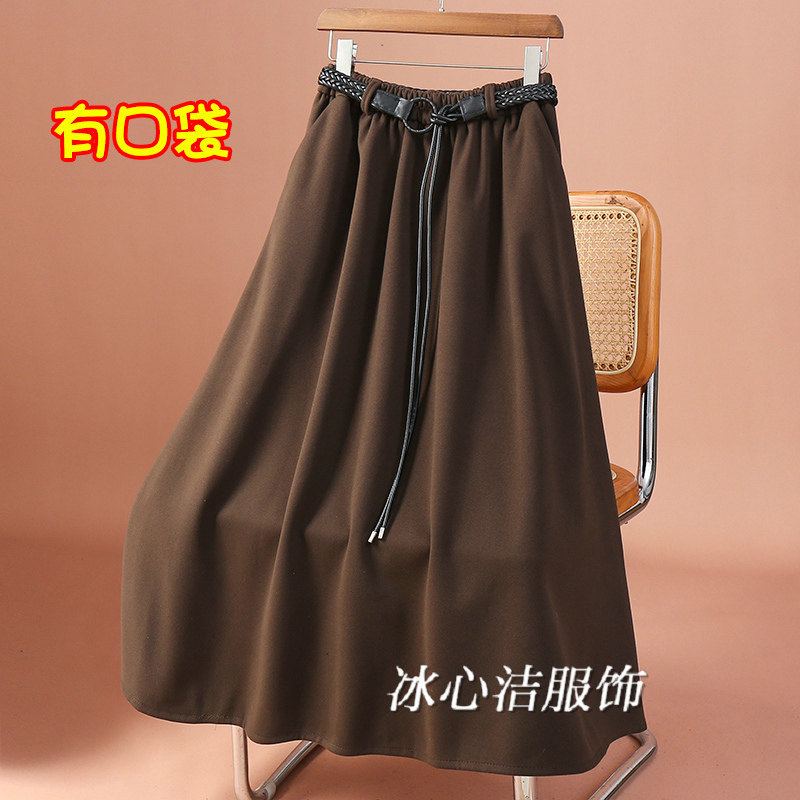 复古加厚毛呢A字半身裙
