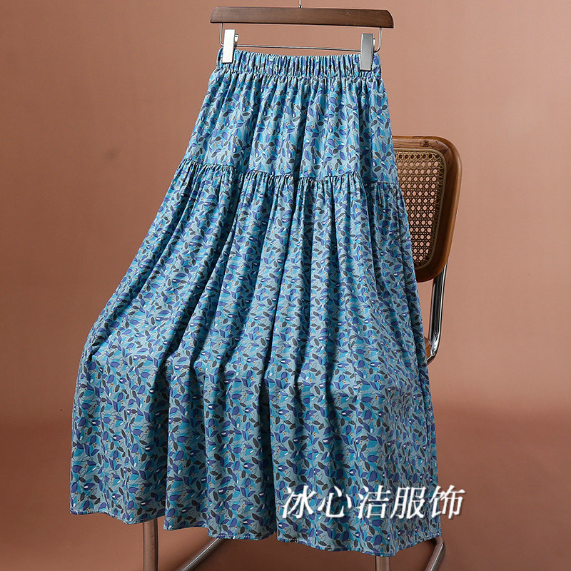 夏天印花半身裙女2025薄款显瘦碎花裙子2025新中长款显瘦大摆伞裙