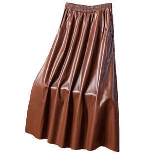 高级感哑光PU皮裙半身裙女春季2026新款高腰口袋A字裙子半裙长裙