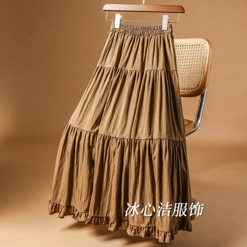 法式大摆铜氨丝木耳边大摆蛋糕半身裙女2026夏季新款黑色裙子长裙