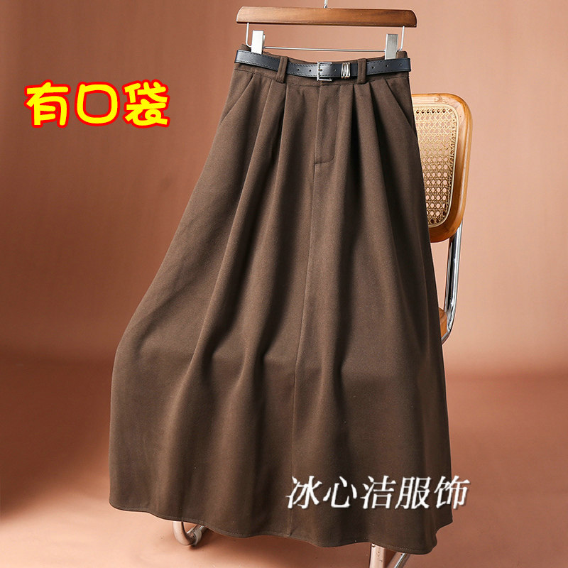 小个子加厚毛呢A字大摆裙