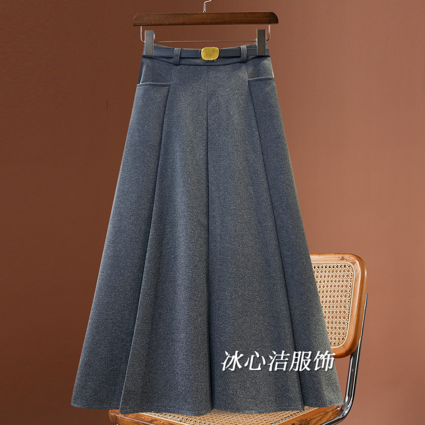 学院风高腰A字百褶半身裙女
