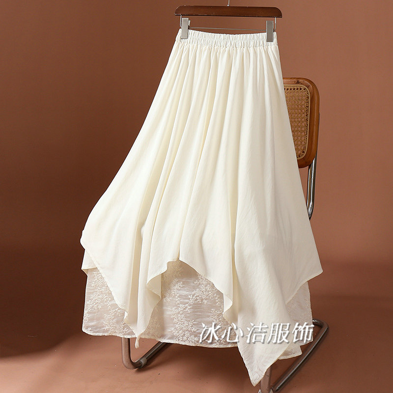 不规则拼接刺绣裙摆半身裙女春季2026新款绝美漂亮白色裙子长裙