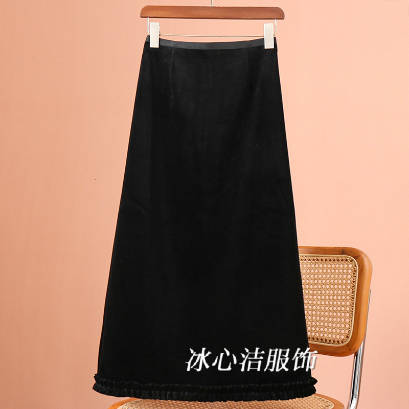 直筒开叉金丝绒包臀裙子