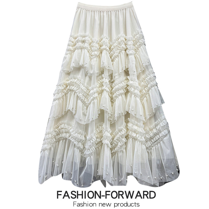 重工钉珠多层次木耳边网纱蛋糕半身裙女2026新款超仙大摆纱裙长裙,女装/女士精品,半身裙,淘宝优惠券,粉丝福利购,淘宝优惠卷