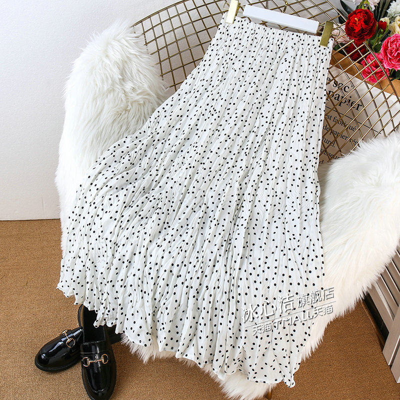 复古白色波点半身裙女夏2026新款褶皱圆点裙子百褶裙长裙半裙春秋