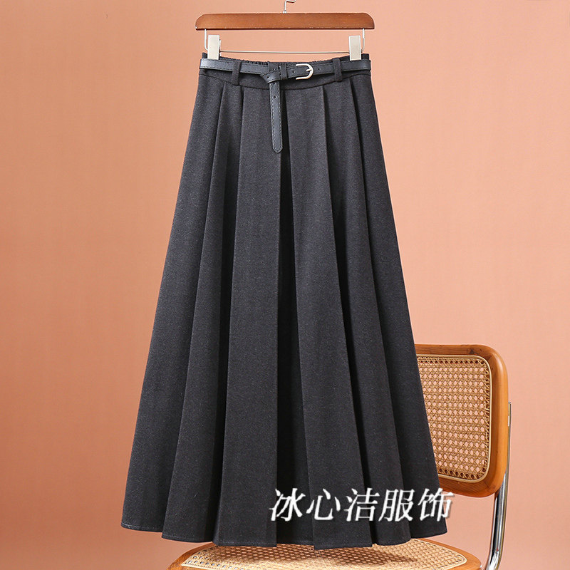 冬季高级感灰色加厚毛呢西装半身裙女秋冬2025新款垂感长款百褶裙