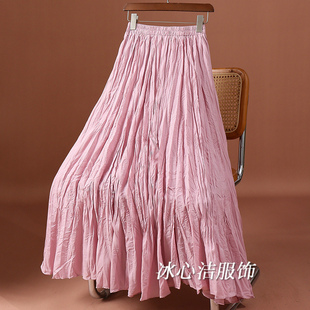 秋冬新款高级长款粉色不规则褶皱半身裙女冬季2025长裙子百褶冬裙