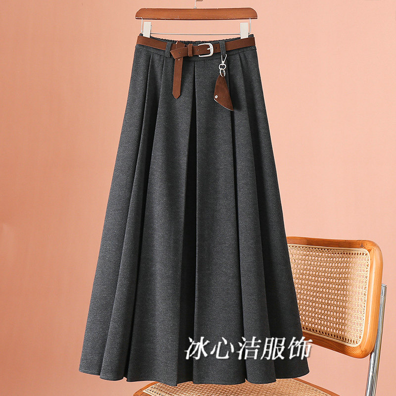 冬季高级感女款灰色毛呢西装半身裙女秋冬2025a字百褶长裙子半裙
