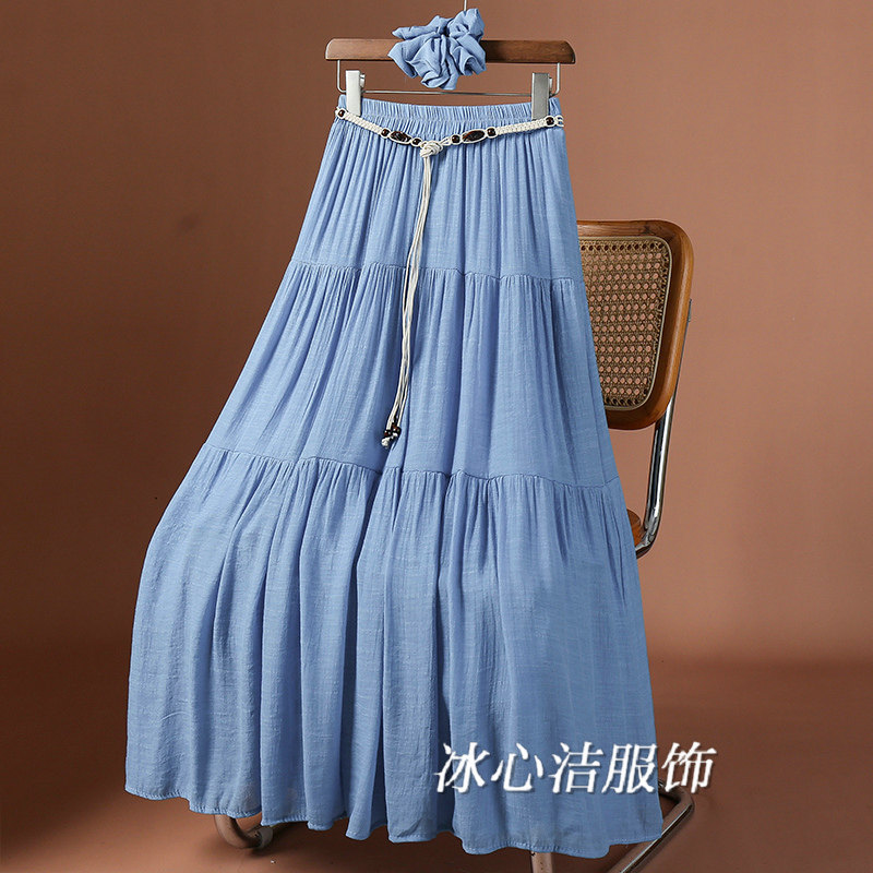 夏天薄款杏色仿棉麻大摆半身裙女夏季2025新款垂感显瘦a字裙长裙