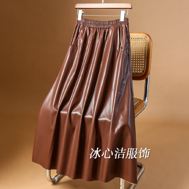 高货！高腰口袋PU皮裙半身裙