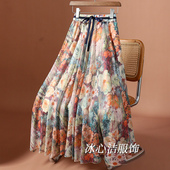 今年流行高级大摆碎花印花雪纺半身裙女夏季 2025新款 沙滩裙子长裙