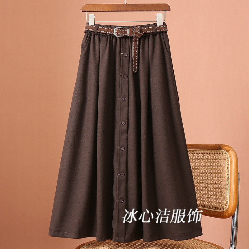 秋冬款长款单排扣磨毛半身裙女2025冬季新款冬装裙子a字半裙长裙
