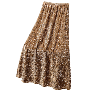 复古亮片丝绒半身裙女秋冬2025新款高腰显瘦裙子鱼尾裙长裙半裙