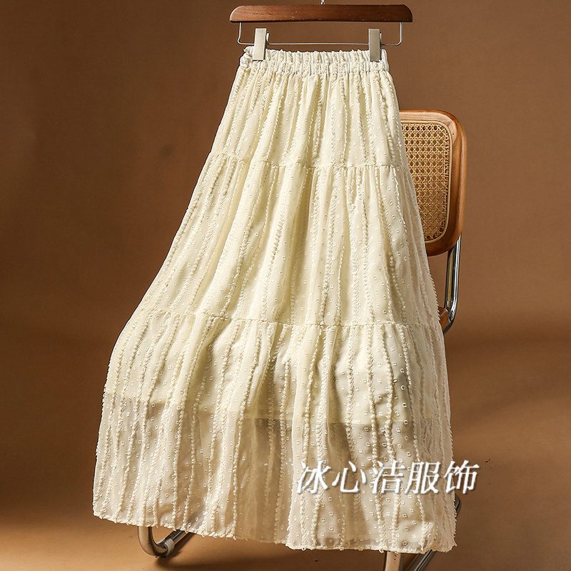 2025春夏新款设计感竖花边半身裙女高腰显瘦中长款裙子蛋糕裙长裙