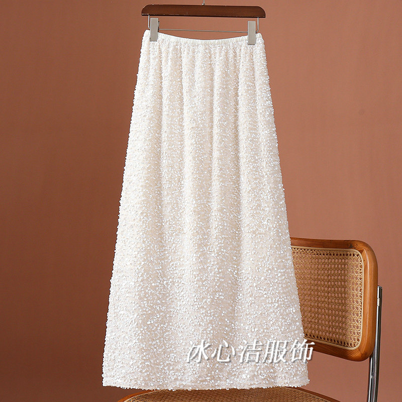 高级感香槟色亮片丝绒半身裙女2025秋冬新款黑色显瘦A字长裙半裙