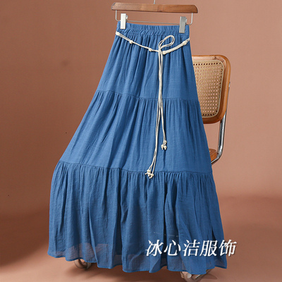 绝美仿棉麻垂感大摆蛋糕裙子