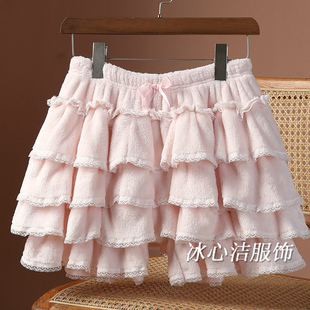 冬天加厚层层拼接珊瑚绒蛋糕短裙半身裙女秋冬新款蓬蓬灯笼裤伞裙