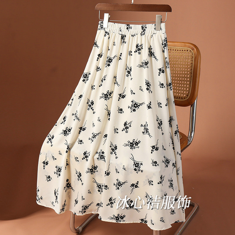 夏季2024新款碎花雪纺小个子半身裙女夏天松紧腰中长款裙子长裙
