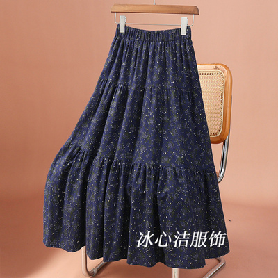 复古文艺小碎花蛋糕半身裙