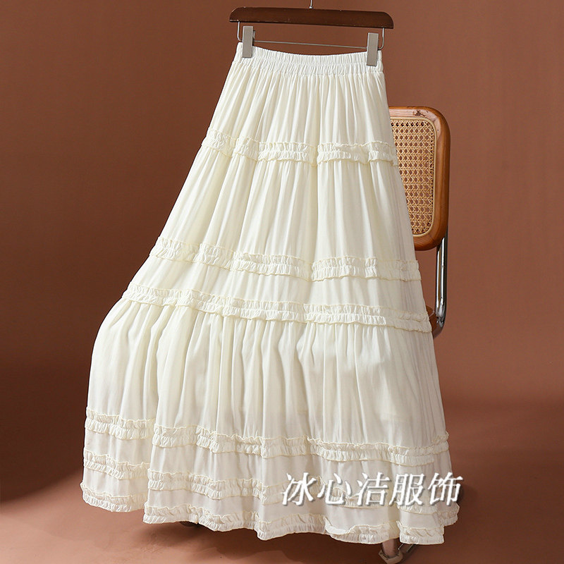 设计感好看木耳边拼接蛋糕裙半身裙女2026早春新款白色裙子长裙