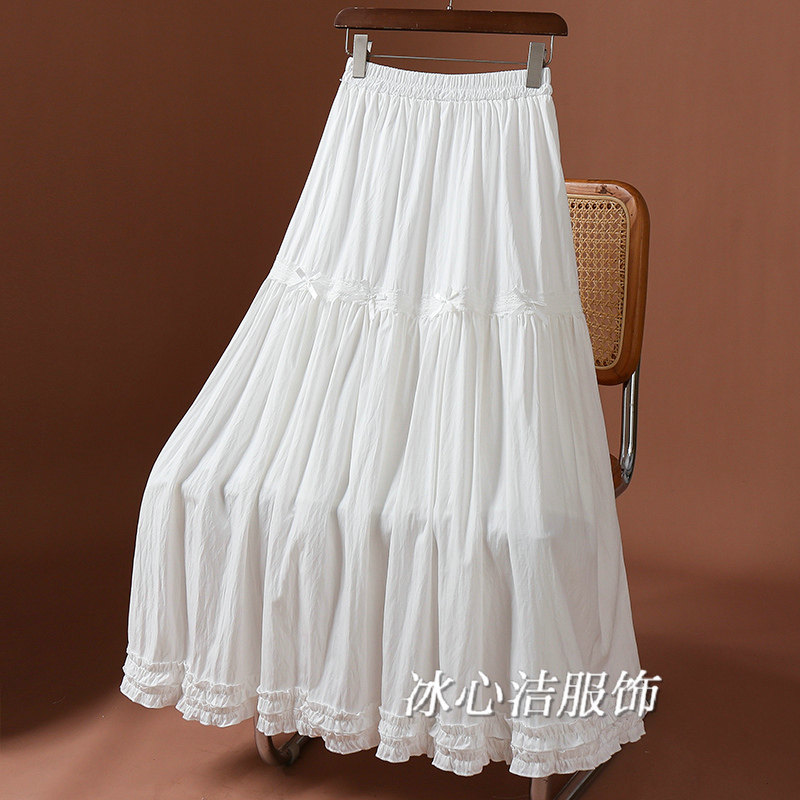 白色蝴蝶结花边蛋糕裙半身裙女2026春季新款显瘦裙子垂感A字长裙