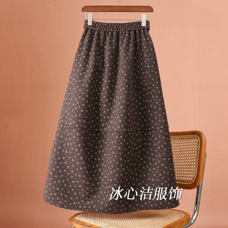 冬季超好看女款碎花加厚毛呢半身裙女秋冬2025长裙子长款冬裙半裙