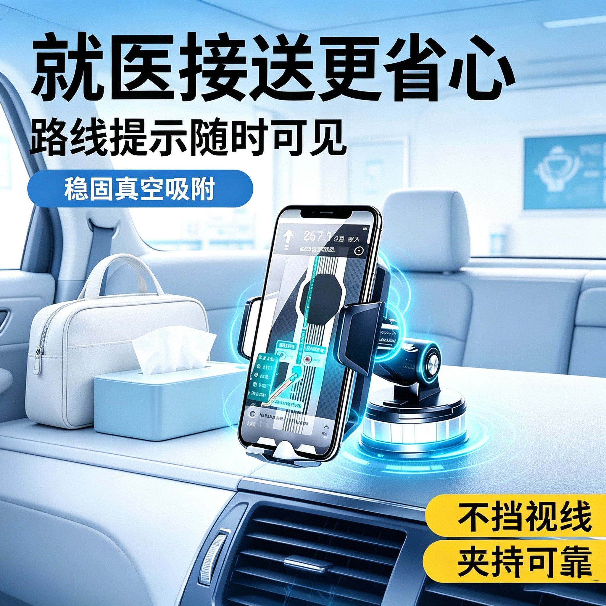 易驹真空吸盘车载手机支架防震
