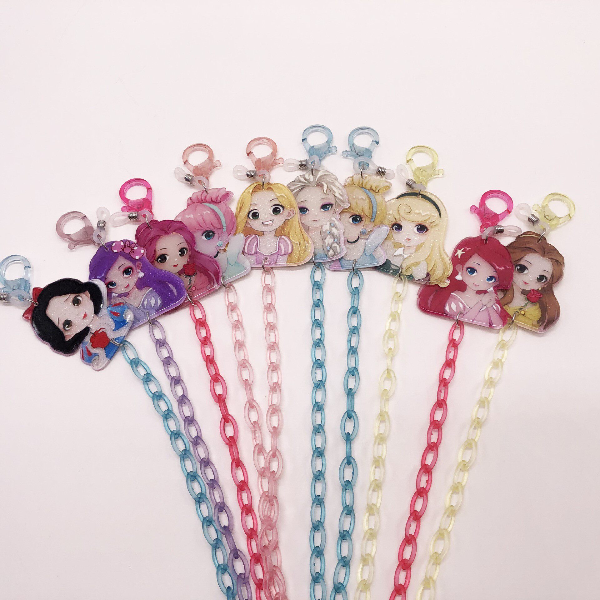 儿童公主系列糖果色透明眼镜链白雪艾莎爱洛贝儿口罩链防掉防丢