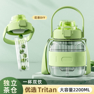 tritan大肚杯大容量耐高温带茶隔过滤网红2000ml运动水壶夏季女生