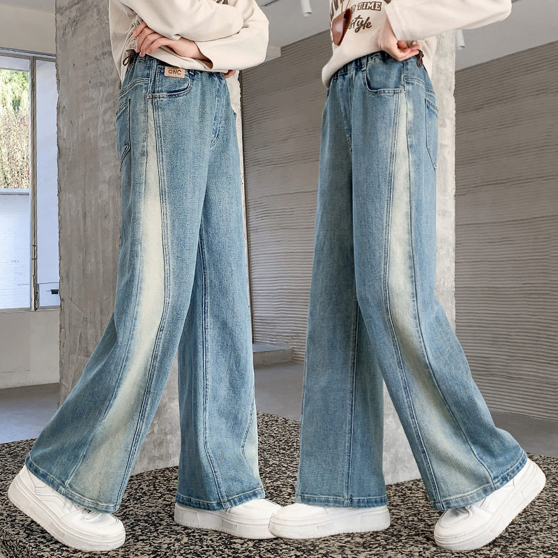 女童裤子春季初中生儿童牛仔长裤春秋2025新款女孩大童休闲阔腿裤