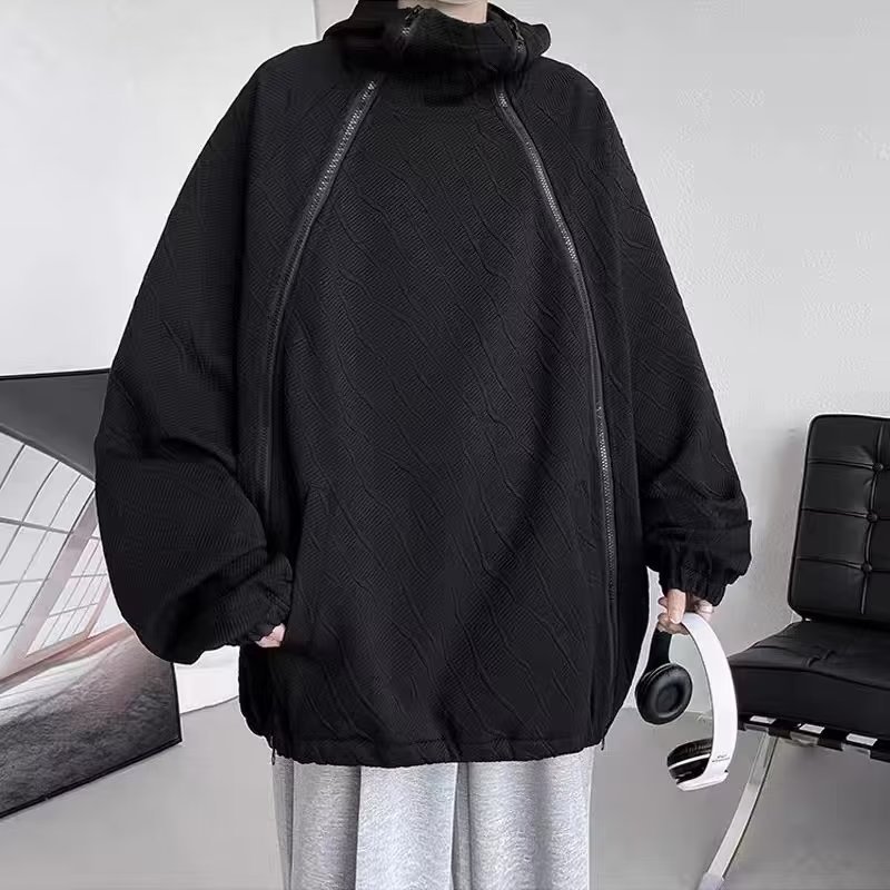 纯色冲锋卫衣男女款连帽春秋潮牌美式重磅拉链设计感夹克外套