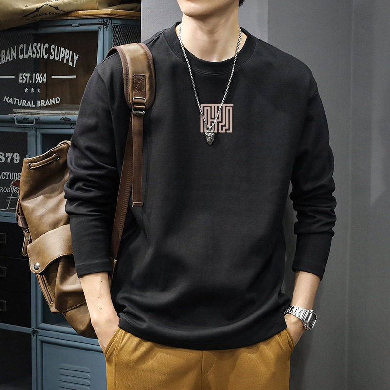 秋冬季男士长袖t恤纯棉白色体恤打底衫春夏短袖内搭上衣服男