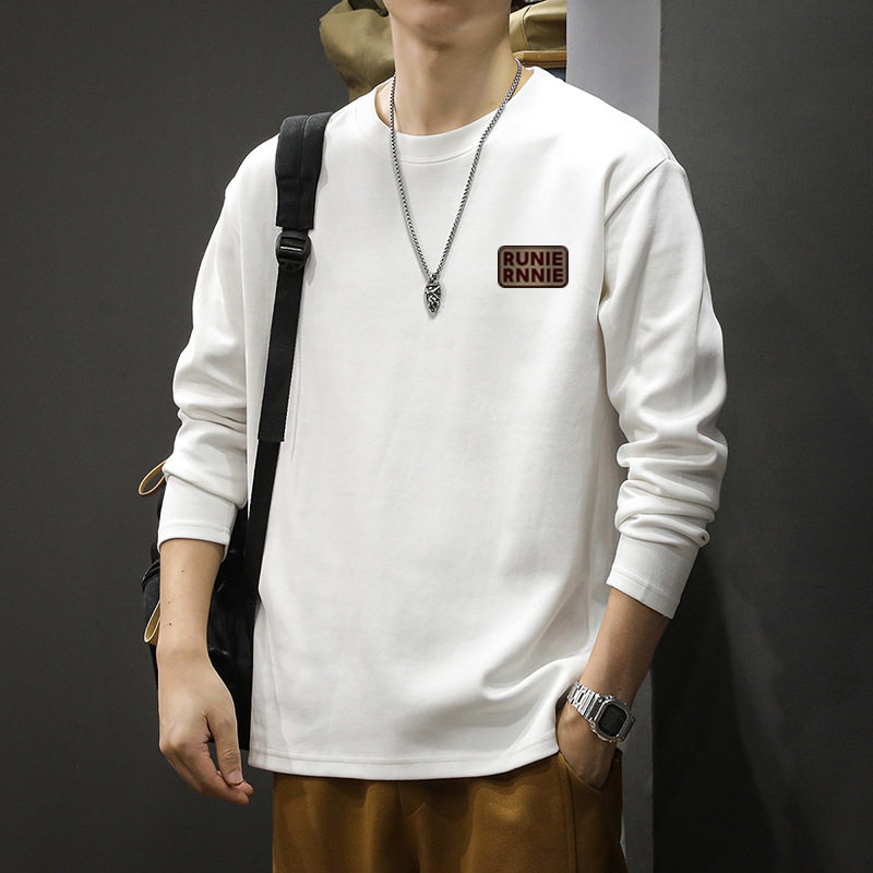 纯棉长袖T恤男春秋季宽松打底衫男生潮牌春季男士白色内搭上衣男