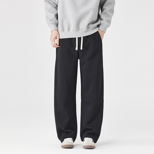 2025秋季新款美式重磅宽松微弯刀裤型潮流显腿修长直通裤子黑色棉