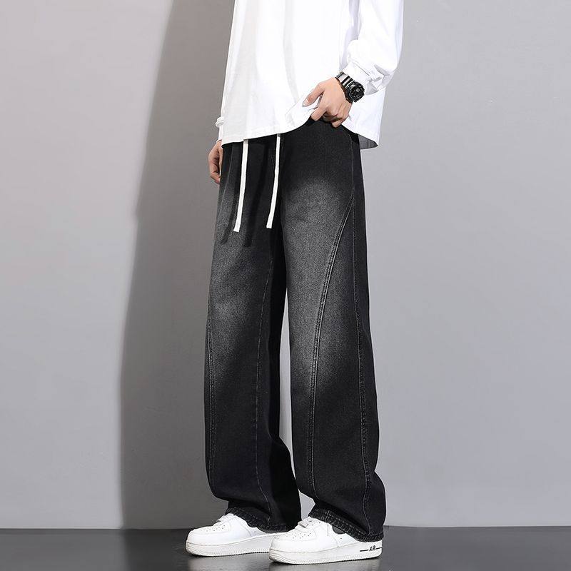 秋冬加绒牛仔裤男士弯刀直筒裤男生美式潮流男裤宽松裤休闲长裤子
