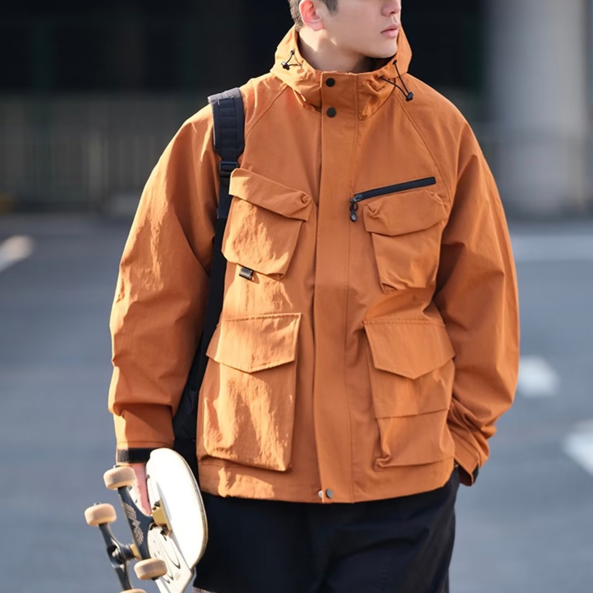 新款港风机能户外纯色多口袋夹克夹克