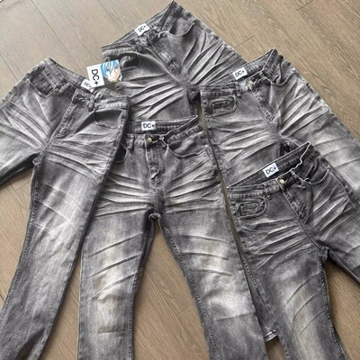 Cleanfit517黑牛压皱立体猫须3.0牛仔裤水洗微喇修身显瘦长裤子男