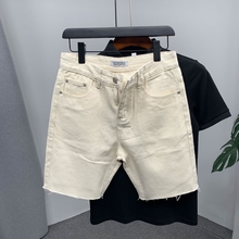 纯白色牛仔短裤男潮牌高端牛仔五分裤夏季韩牌修身古士狼新款中裤