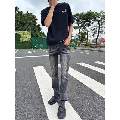 美式vintage复古水洗做旧猫须破洞微喇弹力牛仔裤517风格长裤子男