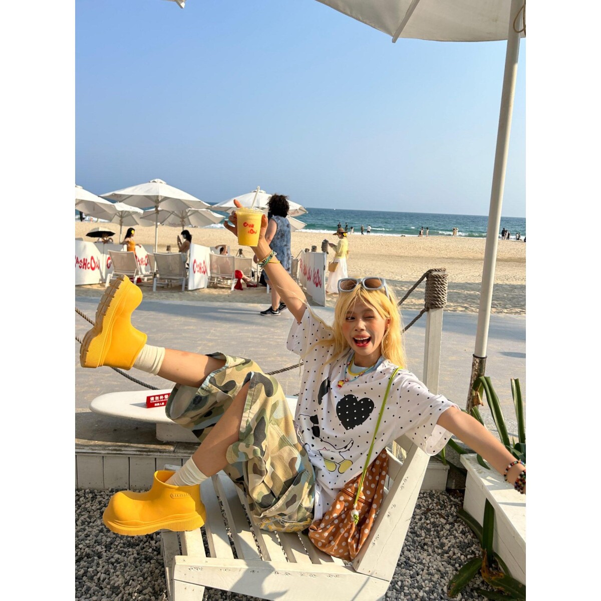 新款美式迷彩领带印花七分牛仔裤男女夏季宽松洗水阔腿直筒中裤