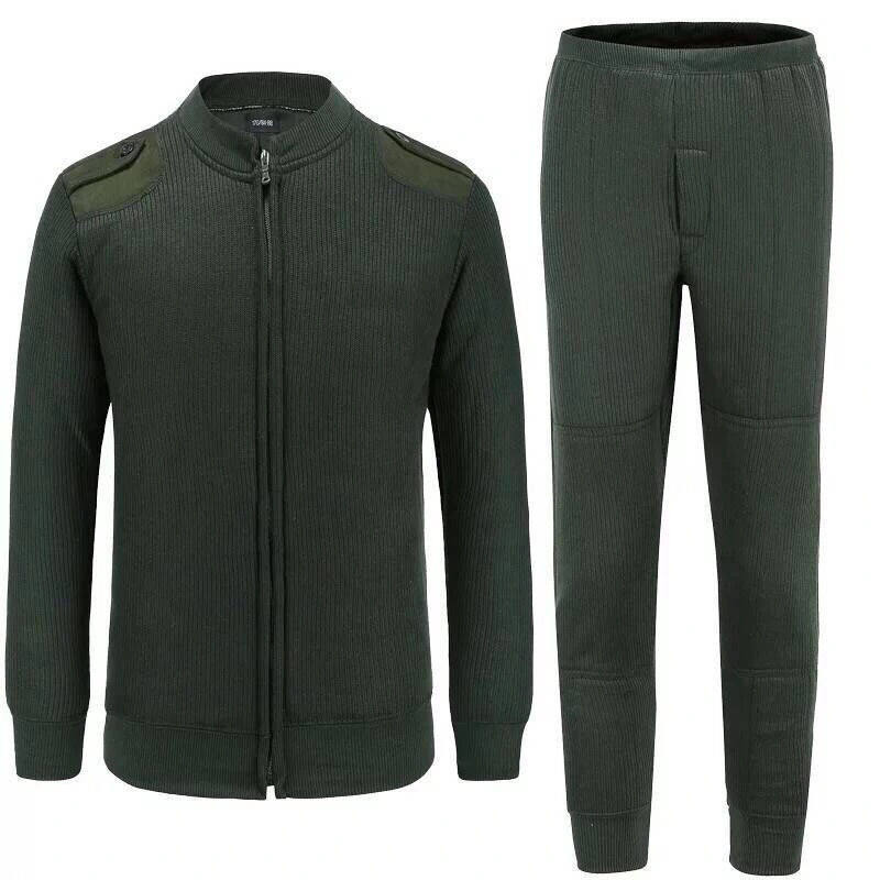 AUTHENTIC STANDARD WINTER VELVET PANTS SET MENS COLD ZIPPER WARM VELVET ARMY GREEN SWEATER PANTS
