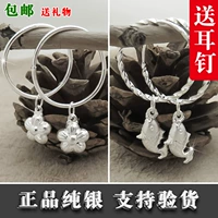 Серьги, глянцевый серебряный браслет с косичкой, в цветочек