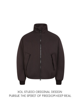 XOL 潮牌美式双拉链飞行员立领短款棉服男女宽松百搭保暖夹棉外套